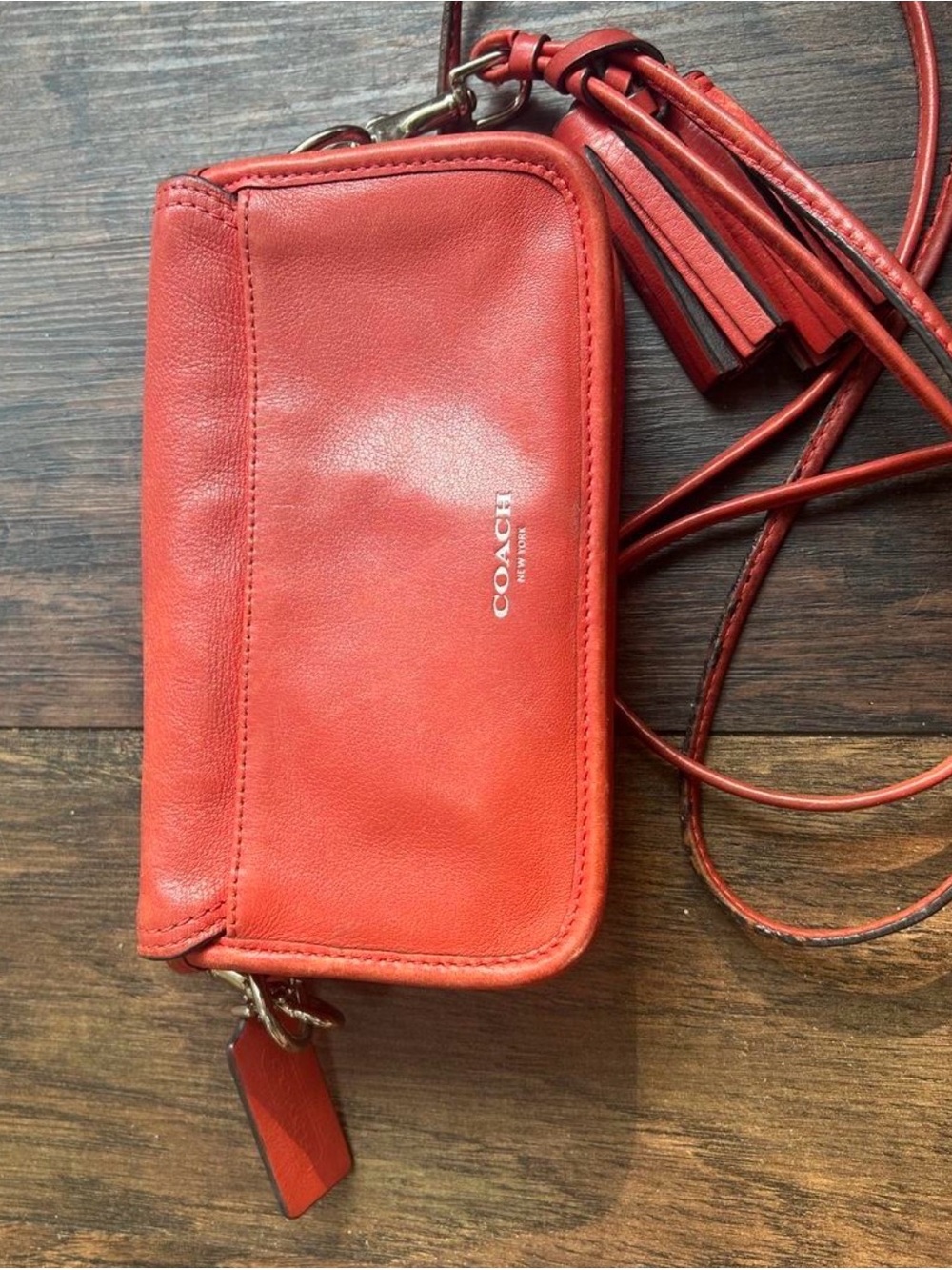 Coach Red Leather Crossbody with Tassel - Picture 3 of 4